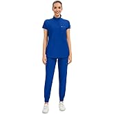 Kitmaz Women's Scrub Set - Convertible Mandarin/V-Neck Top & Jogger Pants, 9 Pockets, Wrinkle & Splash Proof