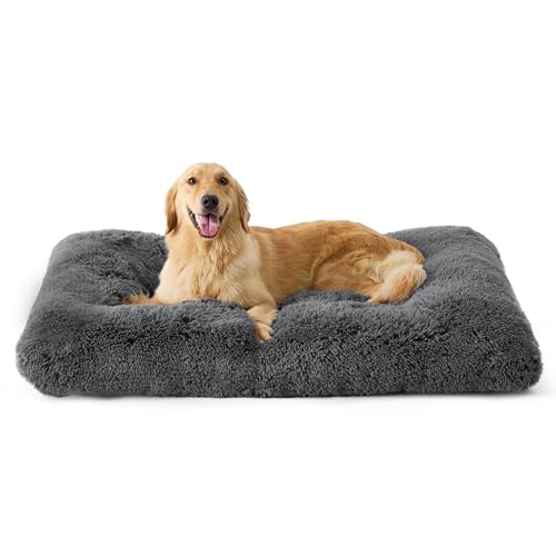 BEDSURE Fluffy Dog Bed for Large Dogs - 104 x 69 x 8 cm Washable Dog Bed for Large Dogs, Non-Slip Underside, Dark Grey
