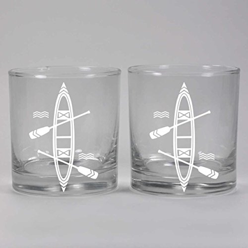 CANOE Lowball Glasses set of 2 - Dishwasher-safe etched whiskey glass