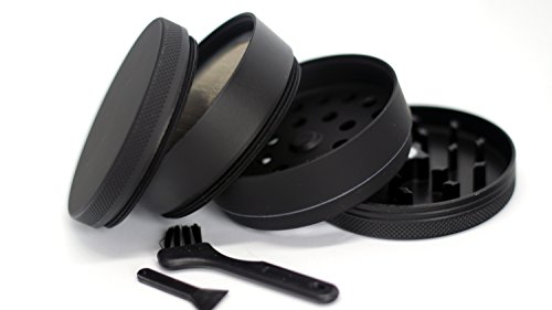 Brando Moon Spice Herb Grinder with Pollen Catcher | 4 Piece 2.5 inch with Pollen Scraper, Storage & Cleaning Brush | Smell Proof, Light & Compact | Portable Kitchen & Travel Accessories | Black - Thumbnail 4