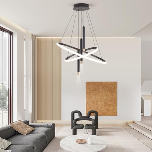 ORANOOR - Lámparas de araña LED negras modernas para comedor, recámara, sala de estar, regulables de 61.0cm, 5250 lm, lámpara colgante de cocina, comedor, lámparas de techo para colgar sobre la