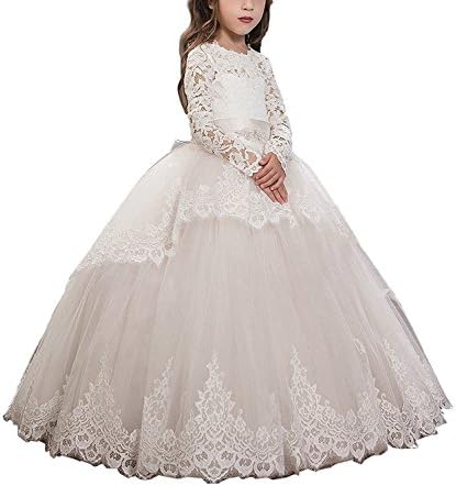 YSMO Girls Long Sleeves Flower Girl First Communion Dresses