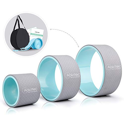Aokitec Yoga Wheel Set 3 Pack Chirp Yoga Roller Set Strongest & Most Comfortable Dharma Yoga Prop Wheel Set of 3 for Back Pain and Stretching (12, 10, 6 inch), Blue