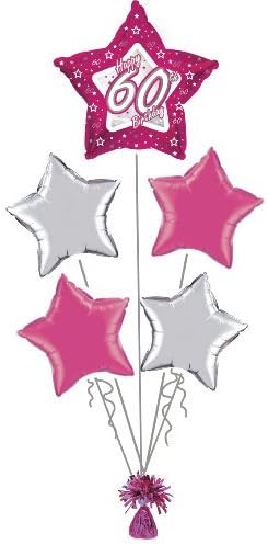 60th BIRTHDAY HOT PINK &amp; SILVER STAR DESIGN FOIL HELIUM BALLOON DISPLAY by Display