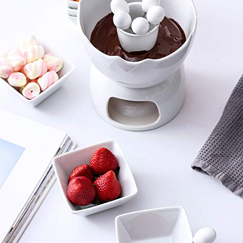 MALACASA Fondue Set, Porcelain Fondue Pots for Chocolate Cheese and
