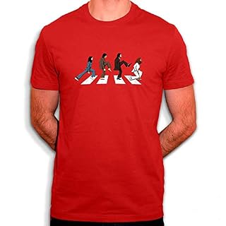 Tee Shirt Beatles Versus Monty Python. Le ministère des marches ridicules sur Abbey Road – T-Shirt Homme Rouge - Les Beatles, Paul McCartney, John Lennon, RIngo Starr, George Harrison