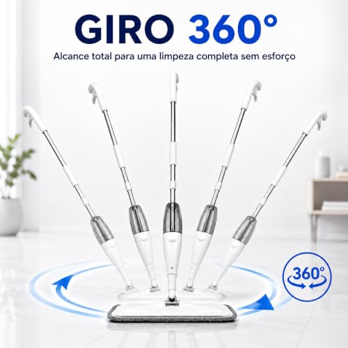 Mop Spray com Reservatório de 600 ml e Refil de Microfibra 360°