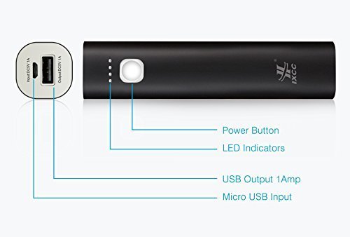 Mini 3400mAh Portable Power Bank, iXCC (3rd Generation) Lipstick-Sized Charger Compact Aluminum External Battery for iPhone, Galaxy and More - Black