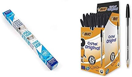 Magic Whiteboard - Reusable Sheets Sticks to Any Surface - 25 Sheets (A1) Perforated Roll &BIC Cristal Original Ballpoint Pens Medium Point (1.0 mm) – Black, Box of 50