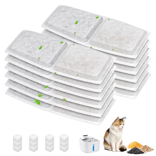 12 Filtros para Fuente de Agua para Gatos, Compatible con Pliera W01SP 3.2L, Incluye 12 Filtros de Carbón Activado y 12 Filtros de Espuma para Bomba de Agua