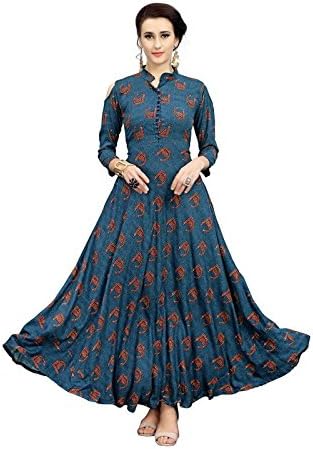 Elevate Women Women's Rayon Geometric Printed Anarkali Kurti