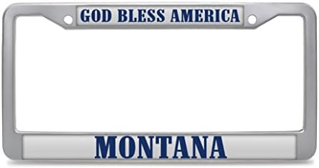 Dasokao GOD BLESS AMERICA MONTANA License Plate Frames Stainless Steel Car Plate Holder with 2 Screw Caps