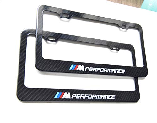 2pcs M Sports Performance Logo License Plate Frame Frame,Applicable to US Standard car License Frame,with Carbon Fiber Textured Glossy Finish Logo for BMW (bwn-m-1)