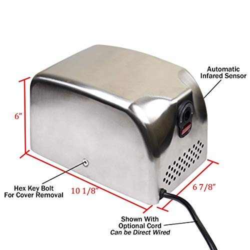 Goetland Stainless Steel Commercial Hand Dryer 224MPH Automatic High Speed Heavy Duty Dull Polished - Thumbnail 4