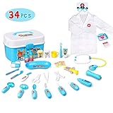 Lydaz Doctor Kit for Kids, 34 Pcs Pretend Play Kids Medical Kit Toys with Roleplay Costume for Boys Girls Toddlers Age 3 Years and Up