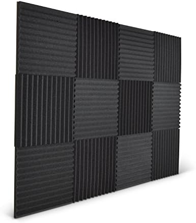 12 Pack - Acoustic Wedge Foam Studio Panels - 1" x 12" x 12" - FREE Adhesive Squares for Installation