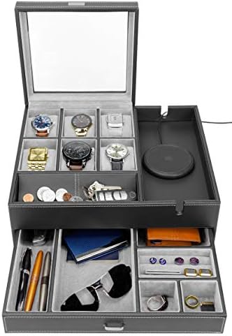 HOUNDSBAY Watch Box for Men Mens Jewelry Box Organizer Watch