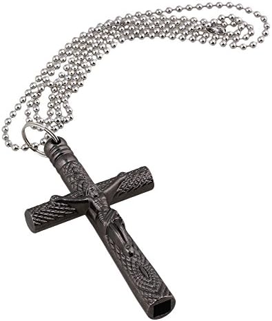 Black Christian Jesus Cross Crucifix Drum Key Necklace Long Chain 6mm
