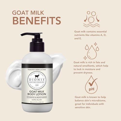 Dionis Goat Milk Skincare Body Lotion - Scented Full Size Bottle with Pump - Vitamins & Minerals Moisturize & Hydrate Dry Skin - Rich, Creamy Cruelty Free, Paraben Free Formula, 8.5 oz, Vanilla Chai