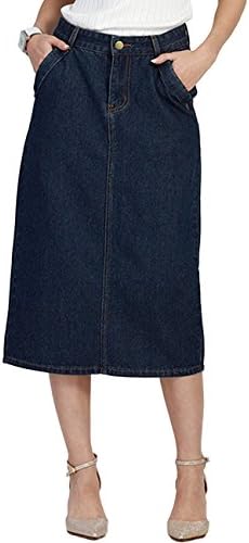 INNIFER Women Basic Casual Large Size High Waist Knee Length Denim A-Line Skirt