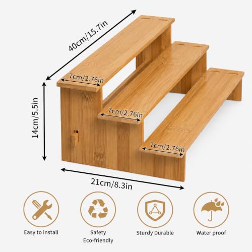 Keqin 3 Tier Bamboo Spice Rack Organizer for Cabinet, Spice Organization and Storage, Seasoning Organizer, Kitchen Cabinet Organizer, 40x21x14cm