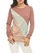 Allegra K Women Round Neck Long Sleeves Color Block T-Shirt Pink M