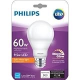 Philips 455840 60W Equivalent 2200K-2700K A19 Dimmable LED Warm Glow Light Effect Light Bulb, Soft White (6-Pack)