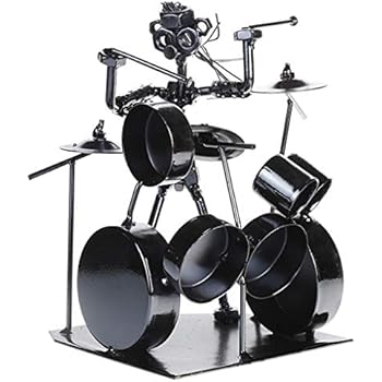 Modern Musician Drummer Band Iron Musician Statuette Rustic Jazz Drummer Metal Statues Art Sculpture Ornament for Home Office Decoration Birthday Gift Collection (3# Drummer)