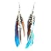 SODIAL(R) Pair Blue Feather Faux Bead Decor Fish Hook Earrings for Ladies