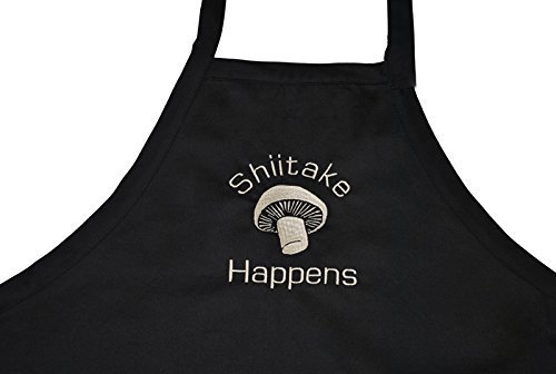 Funny Shiitake Happens Black Adjustable Embroidered Apron