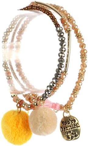 Light Colorado Topaz 3pc stretch pompom charm bracelet Fashion Jewelry FancyCharm