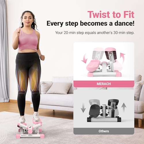 MERACH 2-in-1 Mini Stepper for Home Exercise Step, Mini Stepper 150kg with LCD Monitor, Up-Down Swing Stepper with Power Ropes for Leg/Arm/Butt Training Stairmaster Exercise&Fitness Equipment