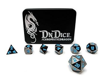 DnDIce Chromatic Dragon - Solid Metal Poly Dice Set by Available in Dark Chrome & Red, Green or Purple with Dragon Insignia P
