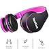 BestGot Wired Kids Headphones for Kids Boys Adult with Microphone in-line Volume Included Cloth Bag Foldable Headset with 3.5mm Plug Removable Cord (Black/Pink)