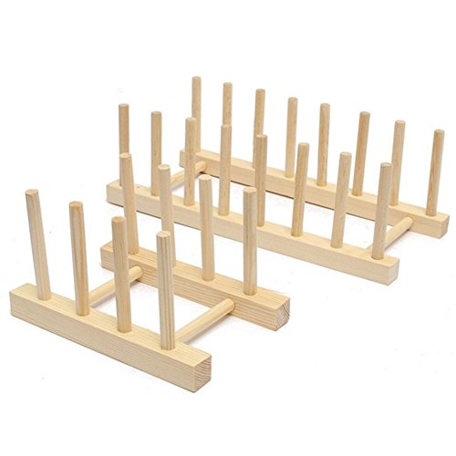 Baifeng Universal 2 Size Durable Healthy Wooden Dish Rack, Dish Plate Fold Holder Stand, Dry Shelf Storage Rack, Book Storage Stand,Canteen Kitchen Supplies (S)