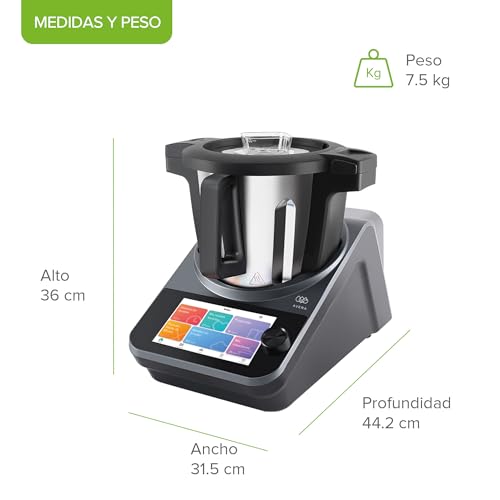 AVERA Chef Robot de Cocina Inteligente Capacidad 4.7 L, Control WIFI y pantalla táctil con 1850 recetas digitales,19 programas, 30 Funciones como: vaporera, batir, amasar, picar, pesar | RC01