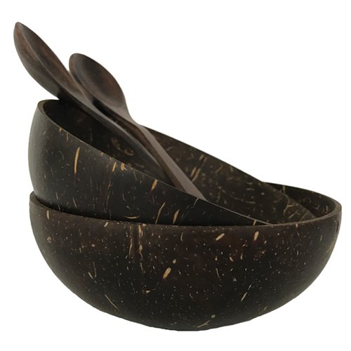 Coconut bowl with wooden spoon - hand made reclaimed coconut wate…
