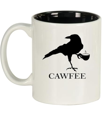 Cawfee - Taza Divertida De Cuervo Con Diseño De Cuervo, Regalo Para Amantes De Los Pájaros, Divertido Sarcástico, Novedoso, Taza De Cerámica De 11 Onzas, Color Blanco De 11 Onzas
