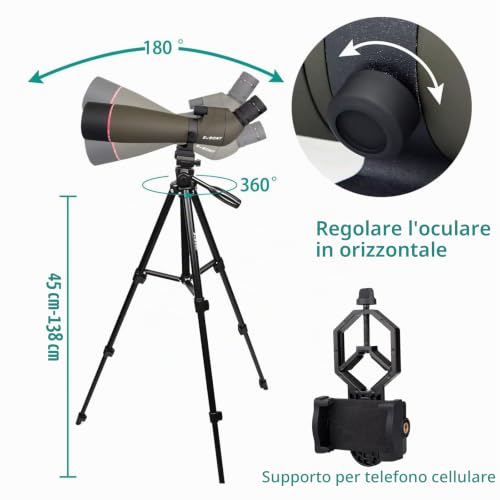 Svbony SV13 Riflescope, 20-60x80 Spotting Scope with Tripod, HD Porro Prism FMC Waterproof Powerful Optics for Shooting, Archery, Birdwatching, Moon