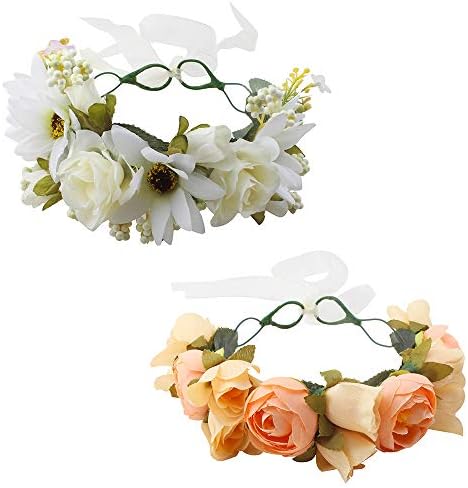 Women Girls Adjustable Flower Garland Headband Boho Bridal Wedding Photography Headpiece Pack of 2