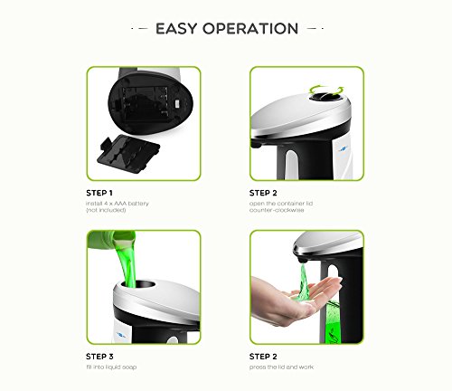 BISOZER Soap Dispenser, Touchless Stainless Steel Automatic Soap Dispenser, IR Infrared Motion Sensor Liquid Dish Sanitizer Dispenser, Water Resistant Hand Free Dish Soap Kitchen Bathroom - Thumbnail 5