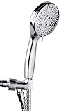 AquaBliss High Pressure 6-setting Handheld Shower Head Set w/ Water Saving Mode | Extra Long Ultra-Flexible Stainless Steel Hose | Adjustable Shower Mount | Free Plumber's Tape - Chrome