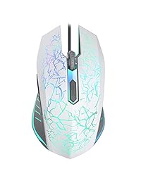 VersionTech - Mouse, 2400 DPI USB con cable, láser óptico, para computadora de escritorio, laptop, botones programables con opción a 7 colores, con juegos, mouse ergonómico, color blanco., Blanco