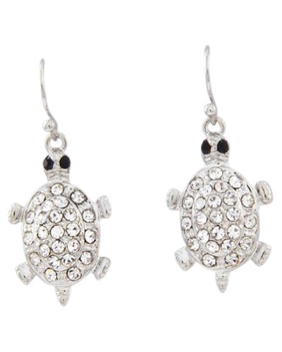 Adorable 1/2" Crystal Turtle Charm Dangle Earrings Silver Tone Fashion Jewelry