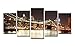 Wieco Art 5 Piece Giclee Canvas Prints Wall Art The Brooklyn Bridge Landscape Pictures Photo Paintings for Living Room Bedroom Home Decorations Modern Stretched and Framed City Skyline Art Work