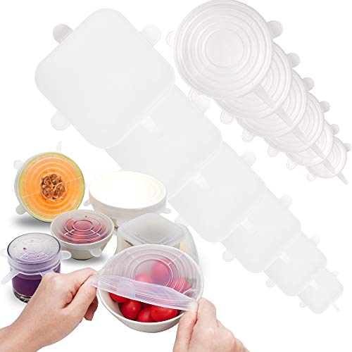 Silicone Stretch Lids 12-Pack, Food Grade Reusable Food and Bowl Covers, No More Plastic Wraps