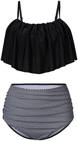 OnlyFuns Women's Leaves Printing High-waisted Halter Beach Bikini Swinwear Set (XL, Black)