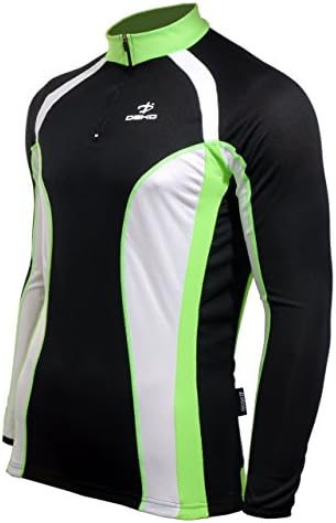 Deko Deimos Mens Bike Long Sleeve Cycling Jersey, Retro Top Cycle Shirt, Black Green,White,