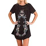BODOAO Women Off Shoulder Loose Dress Ruffled Layered Sleeved Party Short Mini Dress