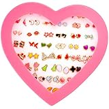 36 Pairs Hypoallergenic Stud Earrings - Girls' Earrings Set with Box, Multiple Styles, PVC